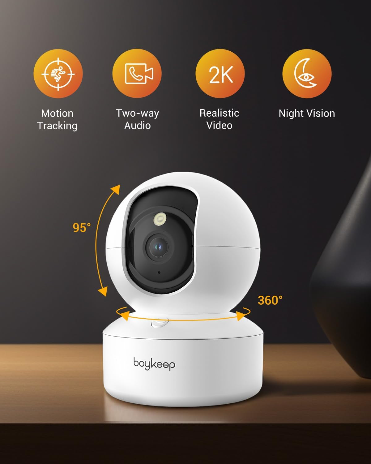 Boykeep Pet Camera, 2K 3MP Dog Camera, 360° Wifi Cameras with APP, Wireless Indo