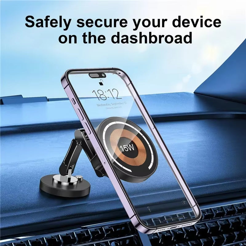 Magnetic Wireless Charger Car Phone Holder 15W Fast Charging Easy Paste Mount Stand for Magsafe Iphone 15 14 13 Pro Max