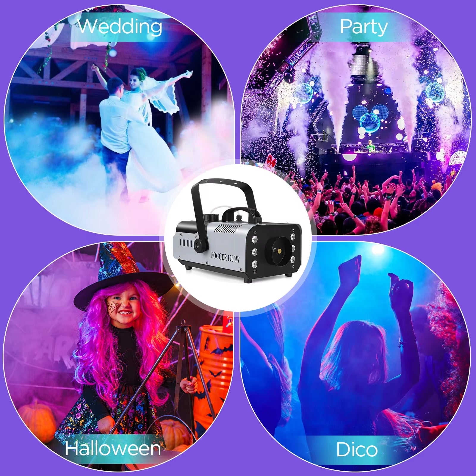 1200W Fog Machine 6Leds Remote Fogger Ejector Disco Colorful Smoke Machine DJ Christmas Party Effects Stage Light