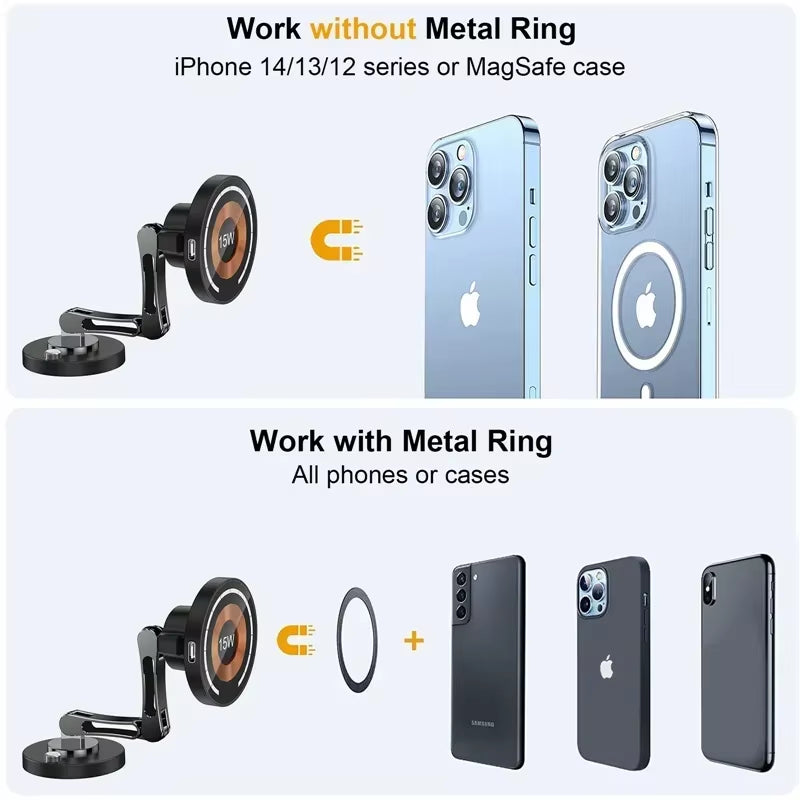 Magnetic Wireless Charger Car Phone Holder 15W Fast Charging Easy Paste Mount Stand for Magsafe Iphone 15 14 13 Pro Max