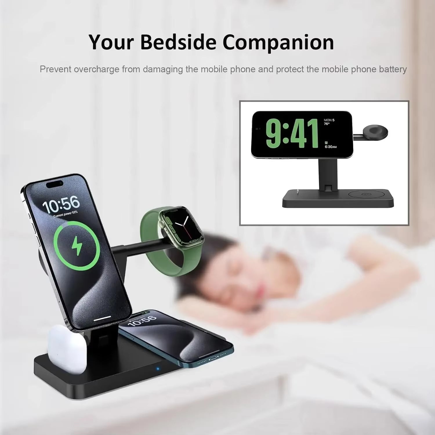 4 in 1 Magnetic Wireless Charger Stand Pad for Iphone 15 14 13 12 Pro Max Apple Watch 8-6 Airpods Foldable Fast Charging Station