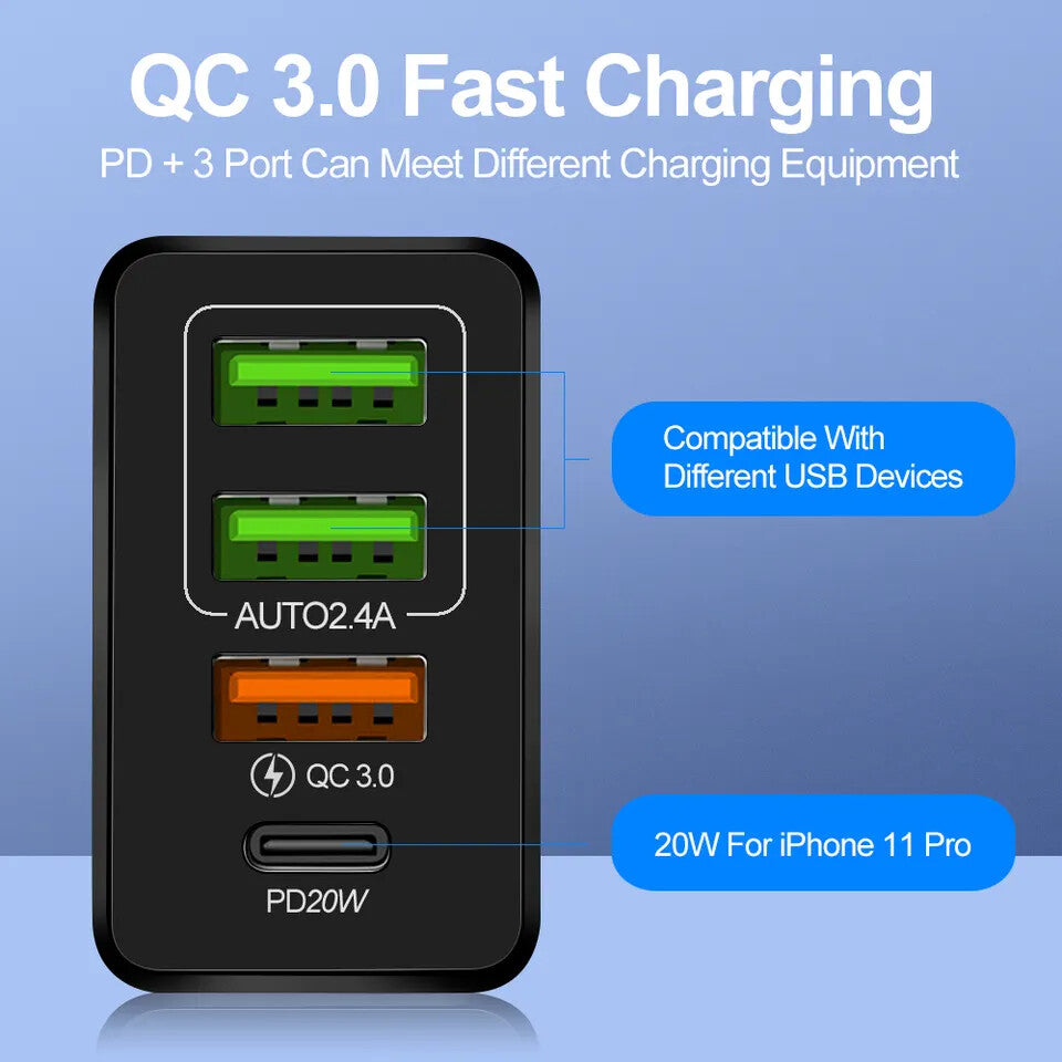 FAST 4 USB Port Qualcomm 3.0 Quick Charge Usb Wall Charger UK SELLER