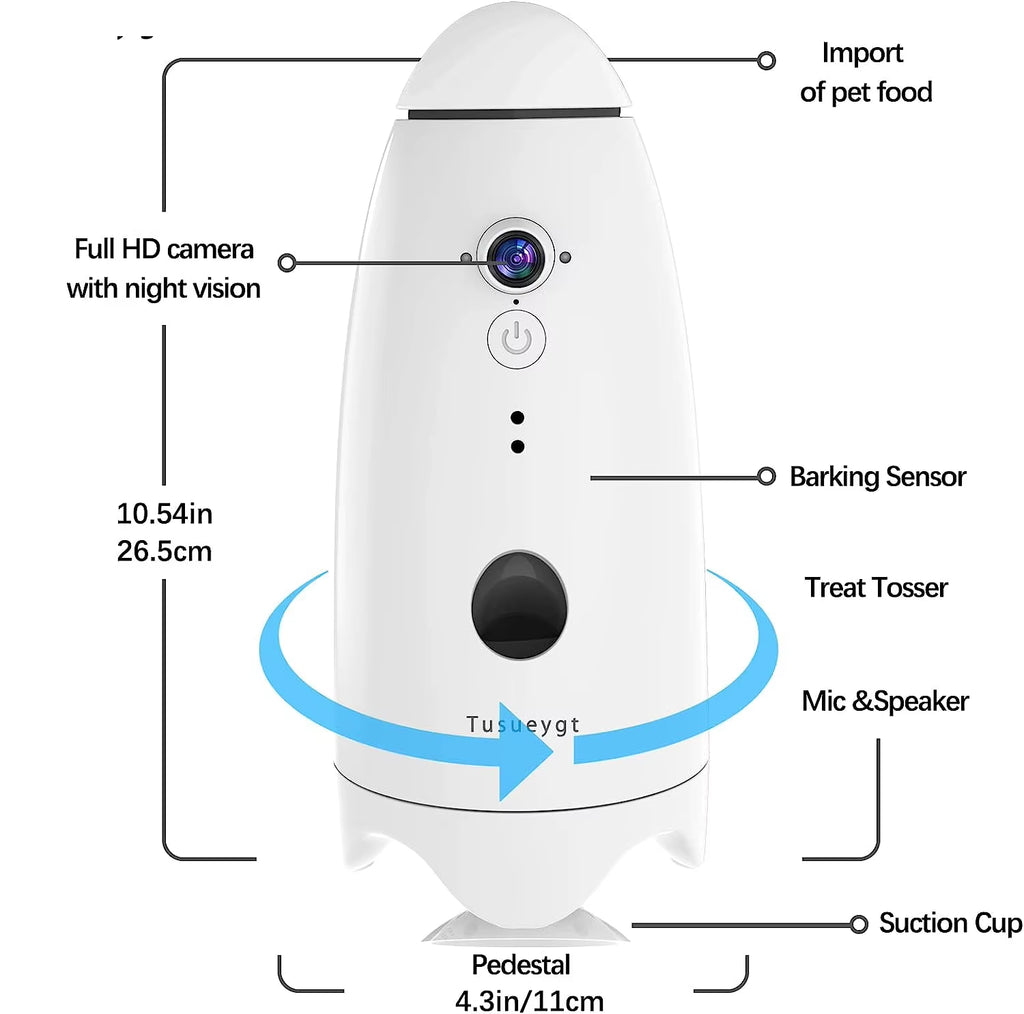 Smart 1080P Dog Camera 180° View with Treat Dispenser - Interactive Pet Feeder and Monitoring System Designed for Dogs