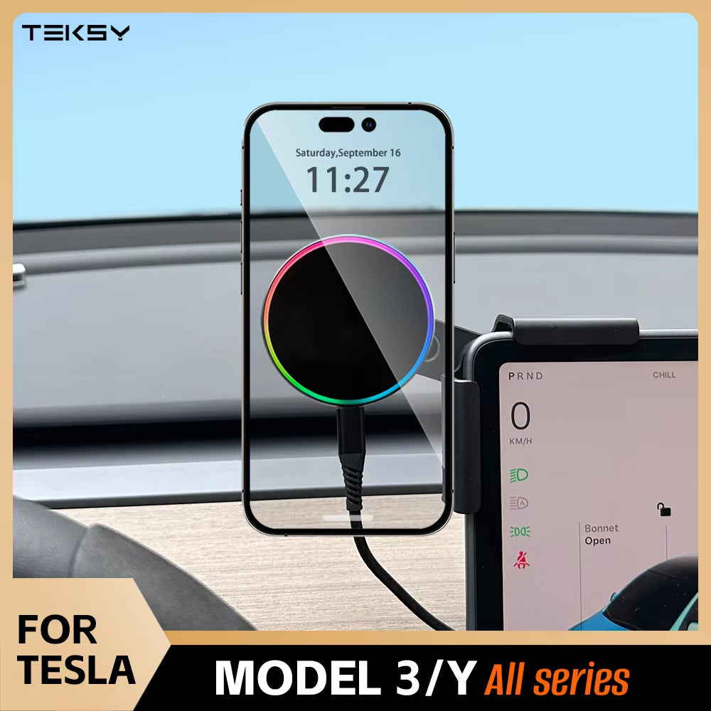 For Tesla New Model 3 Y HIGHLAND LAUNCH JUNIPER 2025 Car Phone Mount Holder 15W Magnetic Magsafe Wireless Charger Accessories