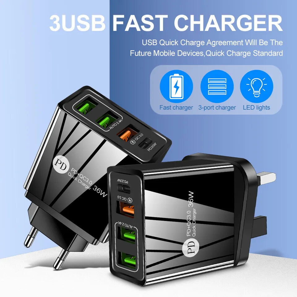 FAST 4 USB Port Qualcomm 3.0 Quick Charge Usb Wall Charger UK SELLER