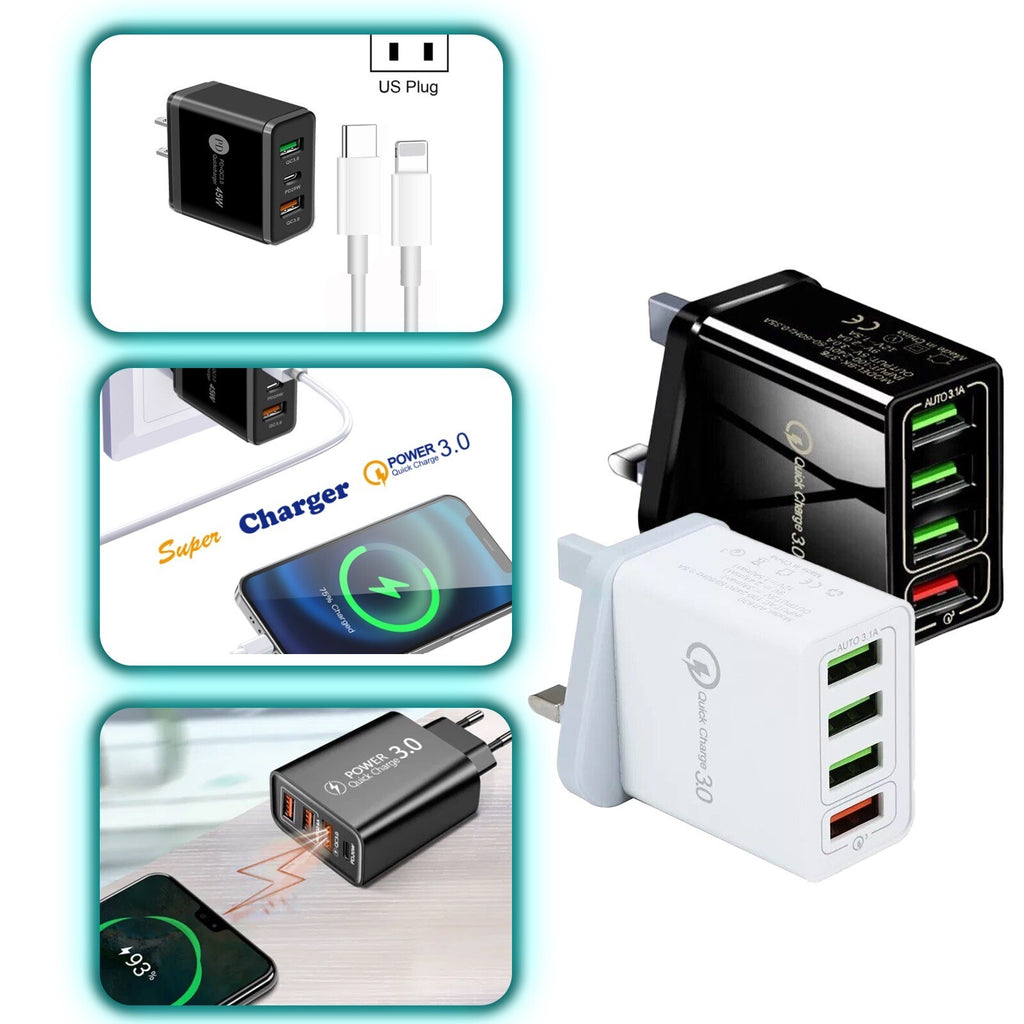 FAST 4 USB Port Qualcomm 3.0 Quick Charge Usb Wall Charger UK SELLER