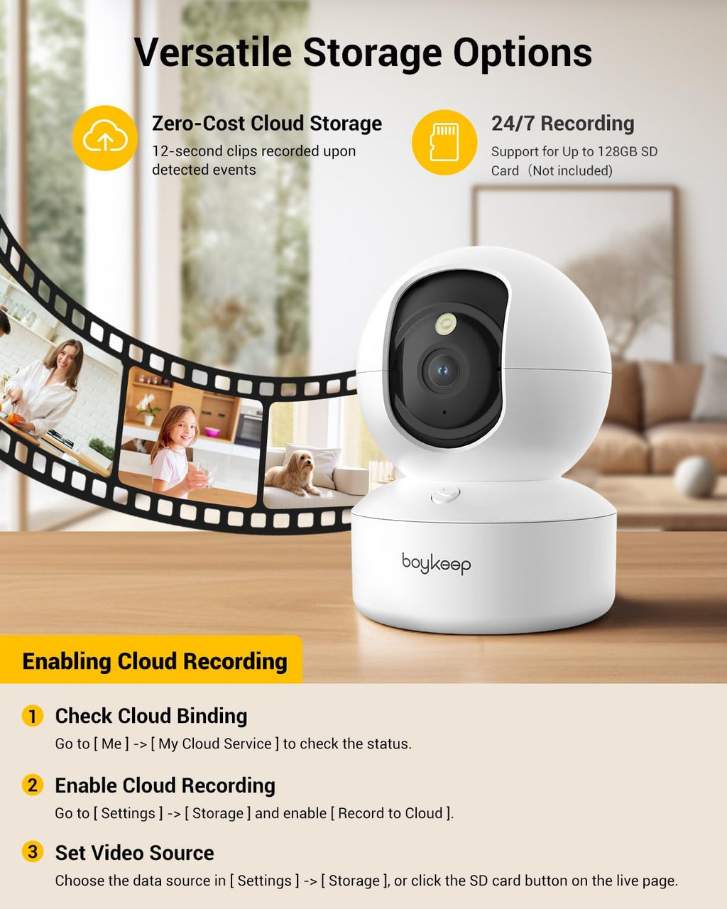 Boykeep Pet Camera, 2K 3MP Dog Camera, 360° Wifi Cameras with APP, Wireless Indo
