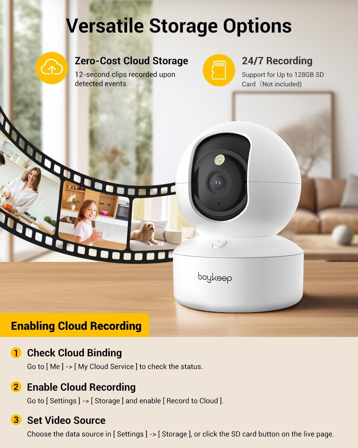 Boykeep Pet Camera, 2K 3MP Dog Camera, 360° Wifi Cameras with APP, Wireless Indo
