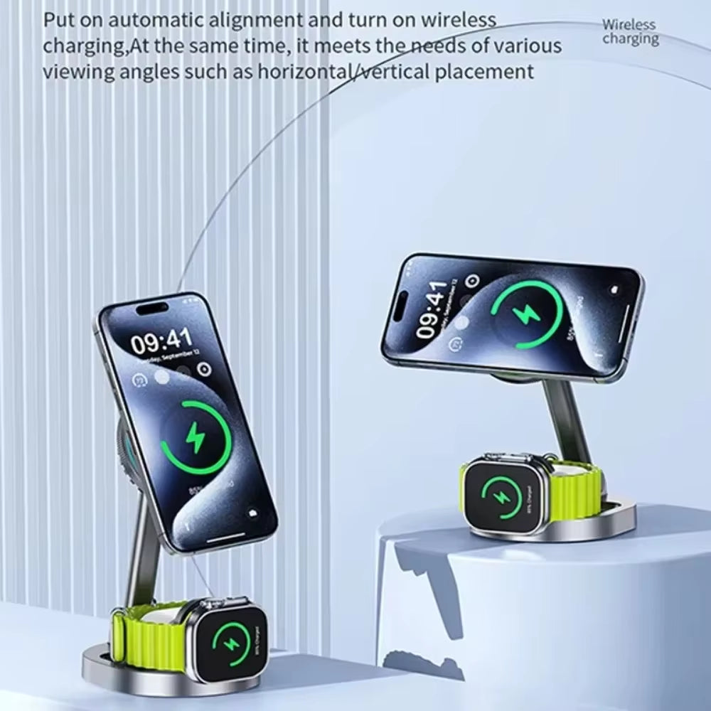 Qi2 Ice Cooling 3 in 1 Magnetic Wireless Charger for Magsafe Iphone 16 15 14 13 12 Apple Watch 9 8 7 Airpods Pro2 Fast Charging