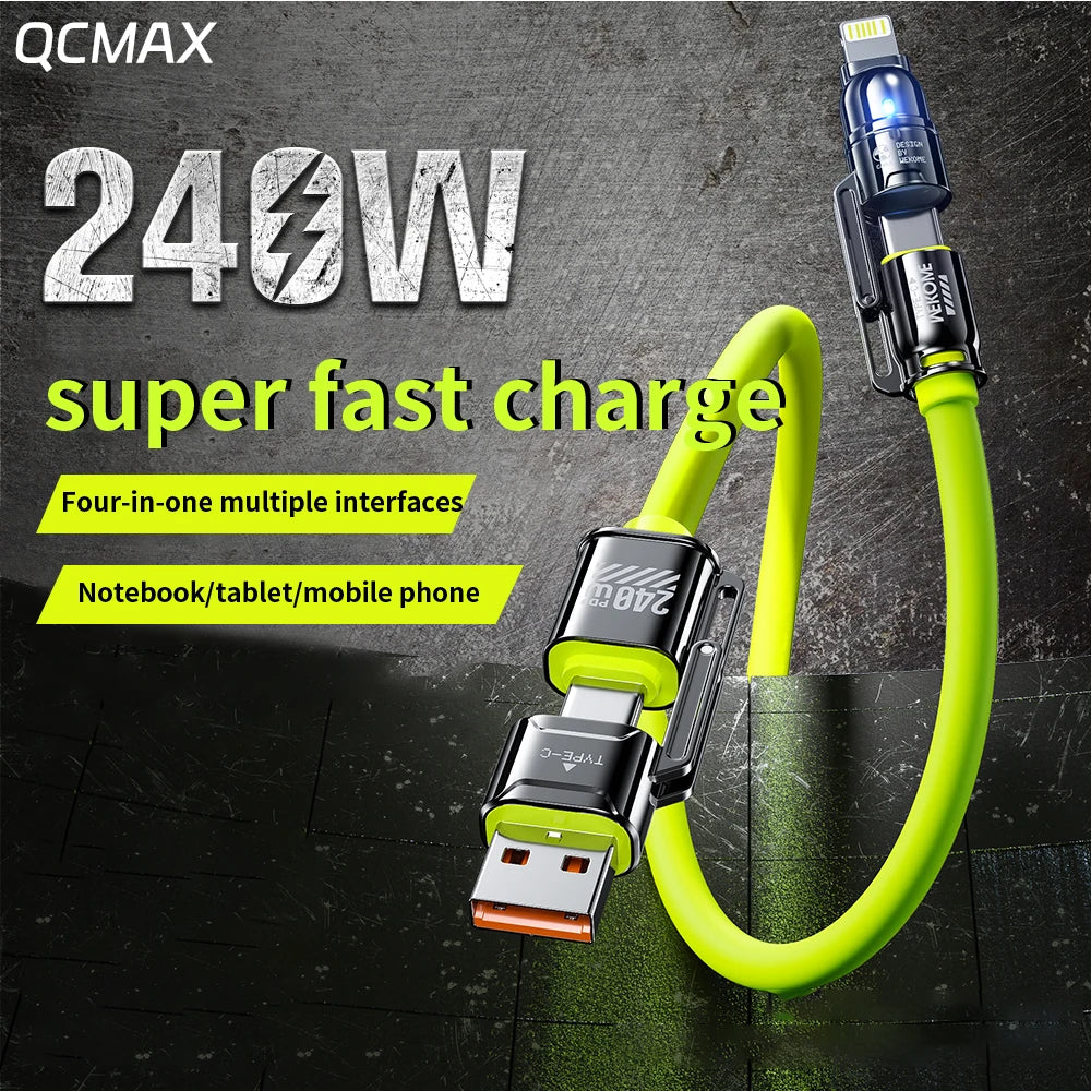 4-In-1 Kirsite Cable 240W Super Fast Charging Multiple Functions for Iphone8-16 Promax Ipad Notebook Tablet Mobile Phone Samsung