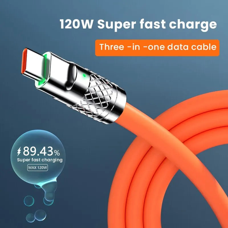 3 in 1 120W 6A Fast Charging Type C Cable Micro USB for Iphone Charging Cable for Samsung Huawei Xiaomi Phone Charger USB Cable