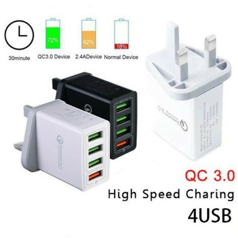 FAST 4 USB Port Qualcomm 3.0 Quick Charge Usb Wall Charger UK SELLER