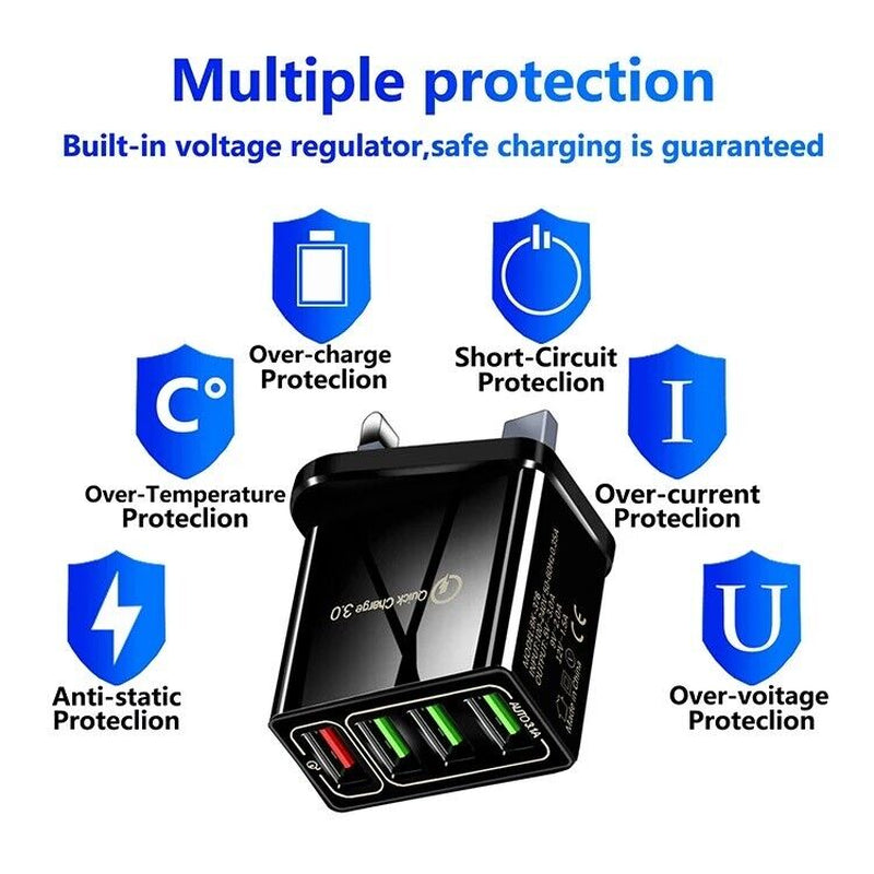 FAST 4 USB Port Qualcomm 3.0 Quick Charge Usb Wall Charger UK SELLER