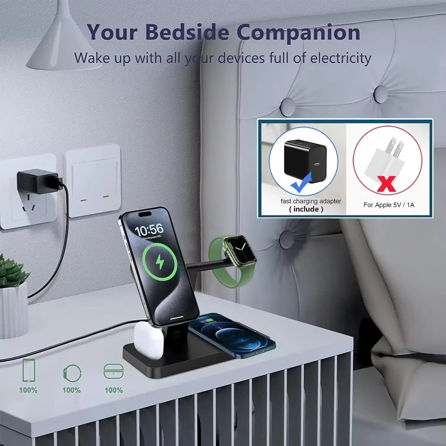 4 in 1 Magnetic Wireless Charger Stand Pad for Iphone 15 14 13 12 Pro Max Apple Watch 8-6 Airpods Foldable Fast Charging Station