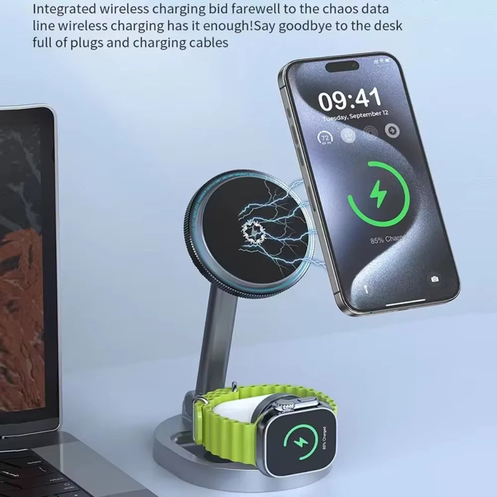 Qi2 Ice Cooling 3 in 1 Magnetic Wireless Charger for Magsafe Iphone 16 15 14 13 12 Apple Watch 9 8 7 Airpods Pro2 Fast Charging