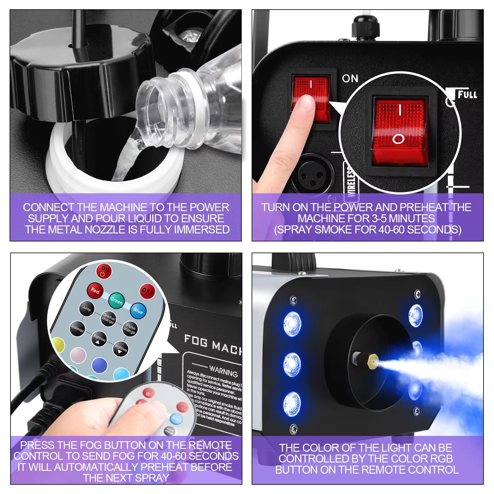 1200W Fog Machine 6Leds Remote Fogger Ejector Disco Colorful Smoke Machine DJ Christmas Party Effects Stage Light