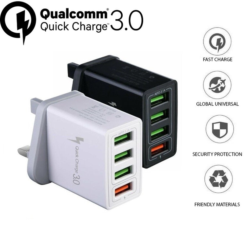 FAST 4 USB Port Qualcomm 3.0 Quick Charge Usb Wall Charger UK SELLER