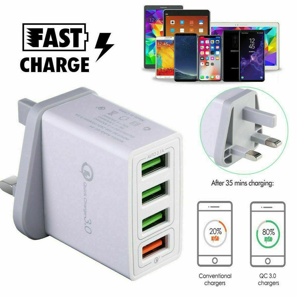 FAST 4 USB Port Qualcomm 3.0 Quick Charge Usb Wall Charger UK SELLER