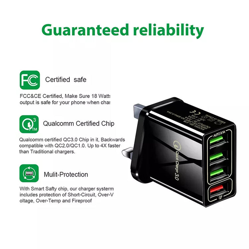 FAST 4 USB Port Qualcomm 3.0 Quick Charge Usb Wall Charger UK SELLER