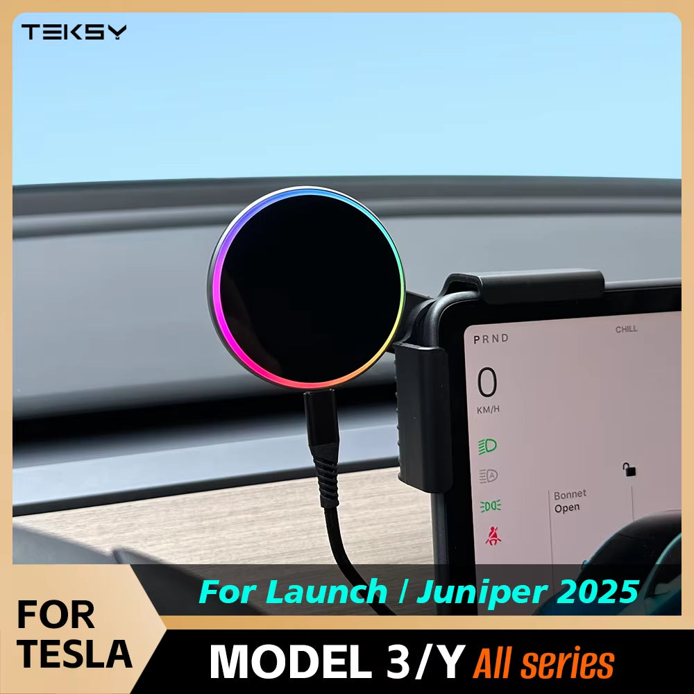 For Tesla New Model 3 Y HIGHLAND LAUNCH JUNIPER 2025 Car Phone Mount Holder 15W Magnetic Magsafe Wireless Charger Accessories